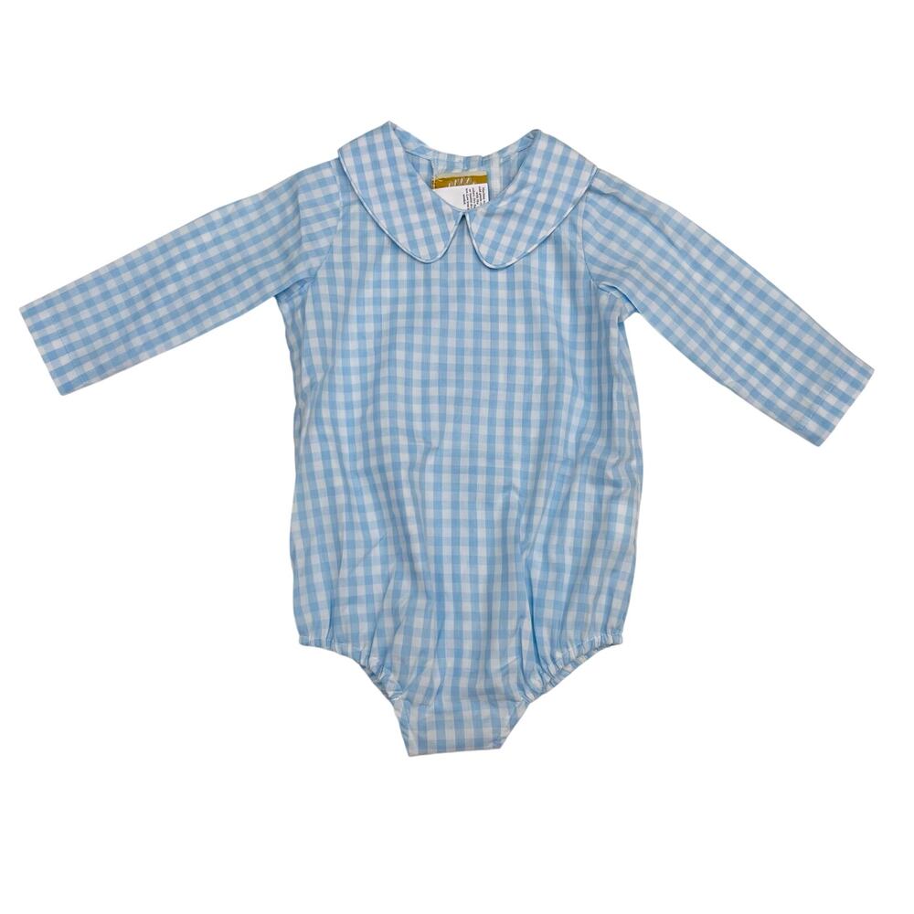NWT TBBC 12-18M Blue Gingham Woven Onesie
